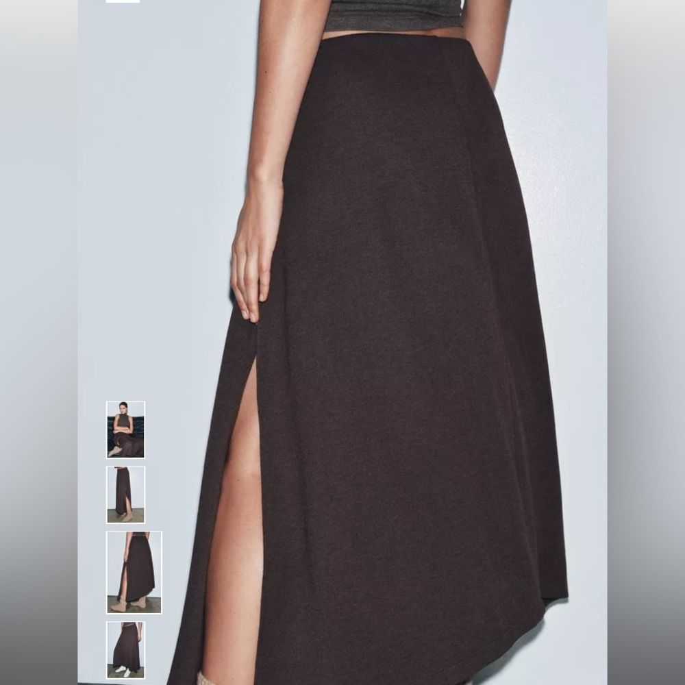 ZARA ASYMMETRIC MIDI SKIRT Elegant Brown Women's LEG OPEN SPLIT AWESOME SZ SMALL - Picture 1 of 7